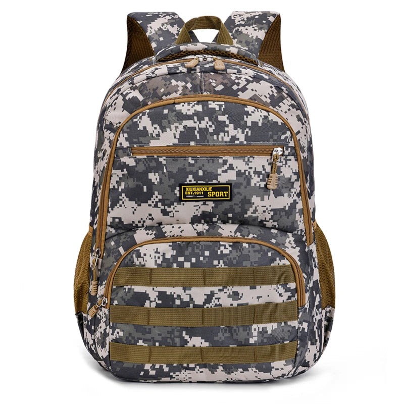 Camouflage large-capacity backpack - adjustable shoulder strap, outdoor theme style, zipper closure, ideal for hiking - ShoreCo.Shop