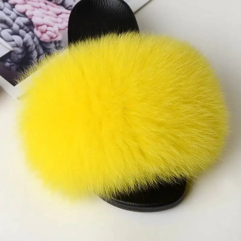 Summer Women Fur Slides Fluffy Furry Slippers Indoor Fuzzy Flip Flops Casual Outdoor Flat Ladies Fur Sandals Plush House Shoes - ShoreCo.Shop