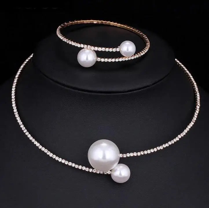 Wedding Bridal Jewelry Set String of Pearls Prom Silver Color Crystal Bracelet Necklace Earrings for Women jewellery sets    Home Decor Supply | Online Retail | ShoreShopper.com