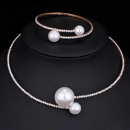 Wedding Bridal Jewelry Set String of Pearls Prom Silver Color Crystal Bracelet Necklace Earrings for Women jewellery sets    Home Decor Supply | Online Retail | ShoreShopper.com