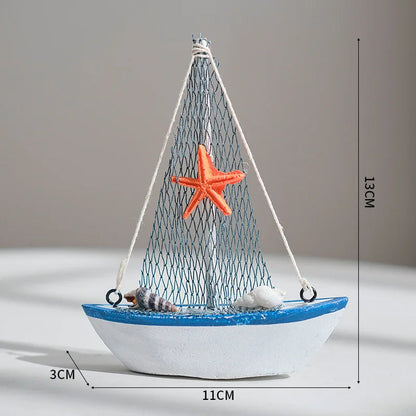 1pc Mini Mediterranean Style Marine Nautical Wooden Blue Sailing Boat Ship Wood Crafts Ornaments Party Room Home Decoration    Your Coastal Marketplace | Shoreshopper.com
