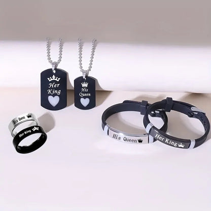 Stainless Steel Luminous Her King&His Queen Crown Jewelry Sets for Women Necklace Bracelet Ring Statement Couple Jewelry Gifts    Home Decor Supply | Online Retail | ShoreShopper.com