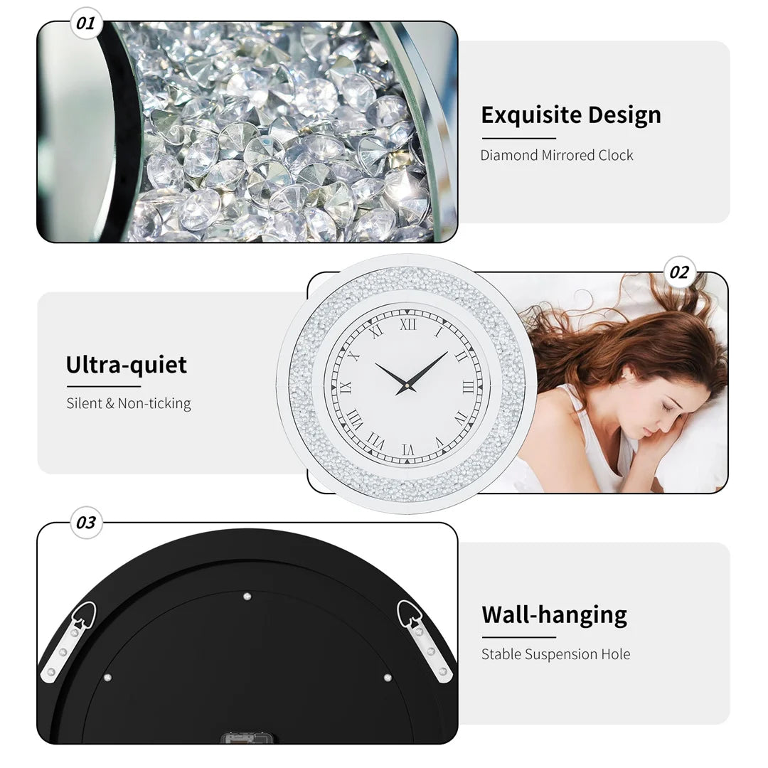 LUVODI 32inch Modern 3D Wall Clock Large Diamond Crystal Living Room Kitchen Bedroom Hall Clock with Roman Numerals    Home Decor Supply | Online Retail | ShoreShopper.com