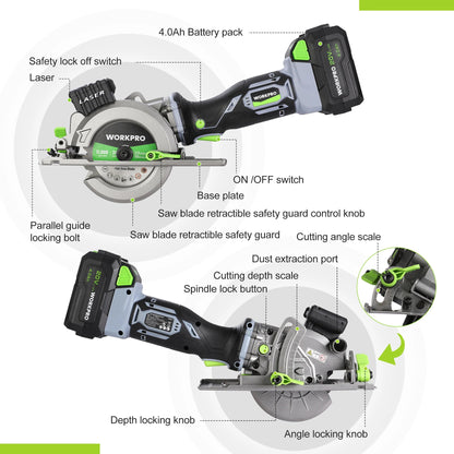WORKPRO 20V Cordless Electric Circular Saw With Laser For Wood Ceramic Tile 115 mm Saw Blade 710W Electric Circular Saw No Laser    Home Decor Supply | Online Retail | ShoreShopper.com