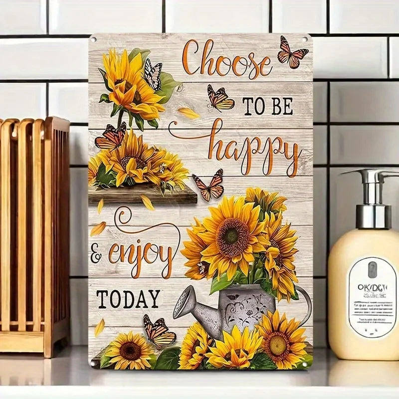 Rustic Iron Wall Sign | Vintage Sunflower & Butterfly | 'Choose to Be Happy' Motivational Quote | 8x12 Inch Metal Art    Home Decor Supply | Online Retail | ShoreShopper.com