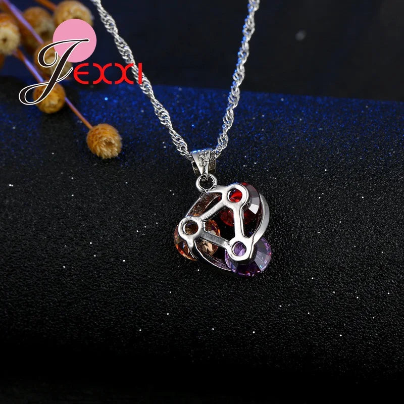 Colorful Crystal Jewelry Set for Female Girls 925 Sterling Silver Pendant Necklaces Earrings Set Women Wedding Accessorie    Home Decor Supply | Online Retail | ShoreShopper.com