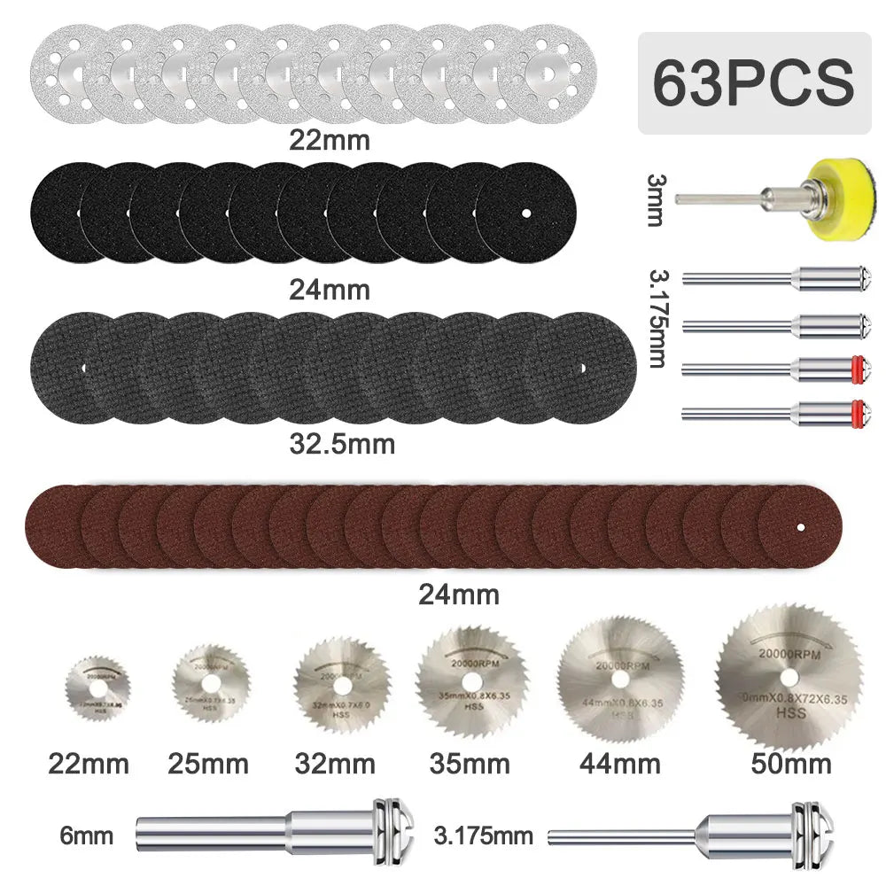 XCAN 63pcs Cutting Wheel Set Mini HSS Saw Blade,Diamond Saw Blade,Metal Cut off Disc  Drill 1/8" Mandrel for Dremel Rotary Tool    Home Decor Supply | Online Retail | ShoreShopper.com