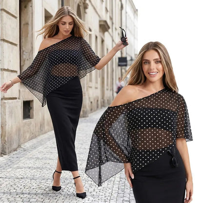 Beach Wear Transparent Sunscreen Cover-up Polka Dot Cloak Clear Cover Shirt Loose Fit Short Sheer Top Off Shoulder Blouse Beach    Your Coastal Marketplace | Shoreshopper.com
