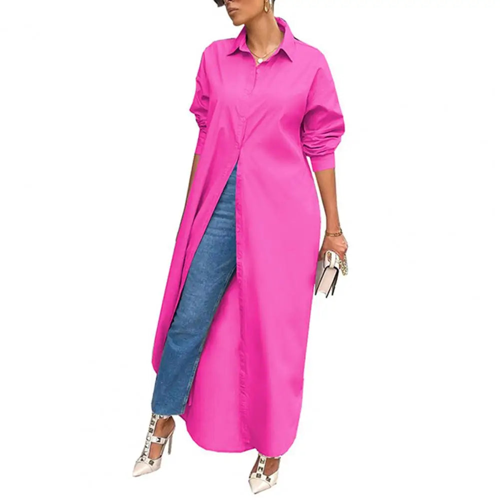 Women Shirt Windproof Shirt Dress Versatile Hem Stylish Autumn Winter Solid Color Shirt Long Dress    Your Coastal Marketplace | Shoreshopper.com