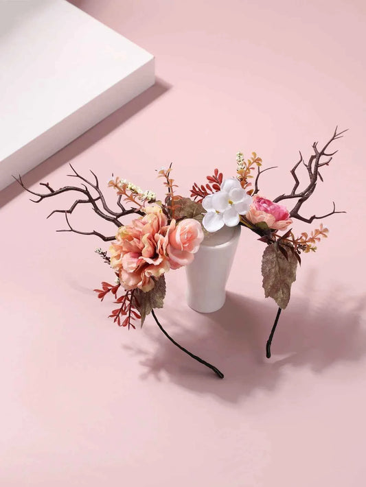 Deer Horn Hair Hoop Children's Fairy Headwear Female Branch Flower Headwear Accessories