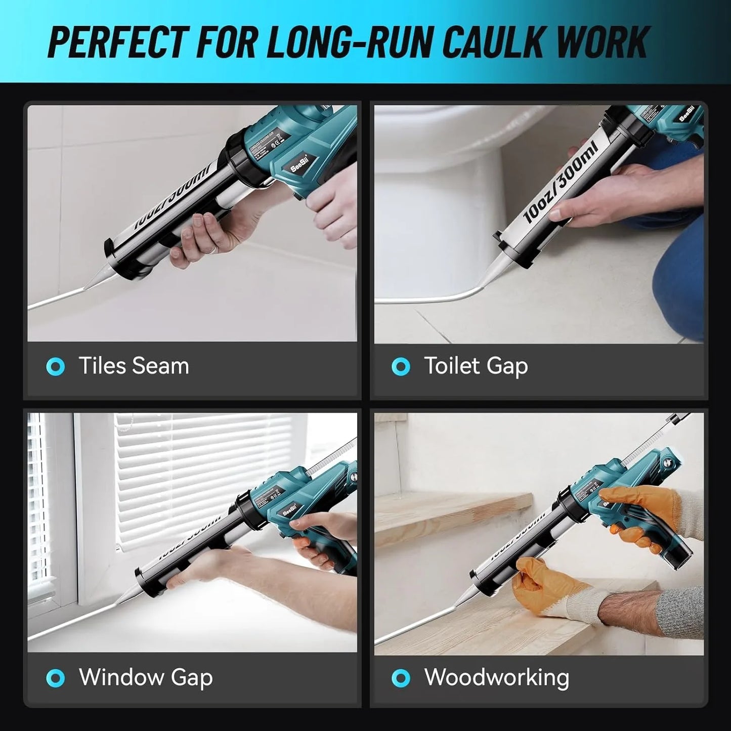 SEESII 6 Speeds Cordless Electric Glue Gun Glass Glue Caulking Gun Doors and Windows Electric Sewing Glue Tool With LED Light - ShoreCo.Shop