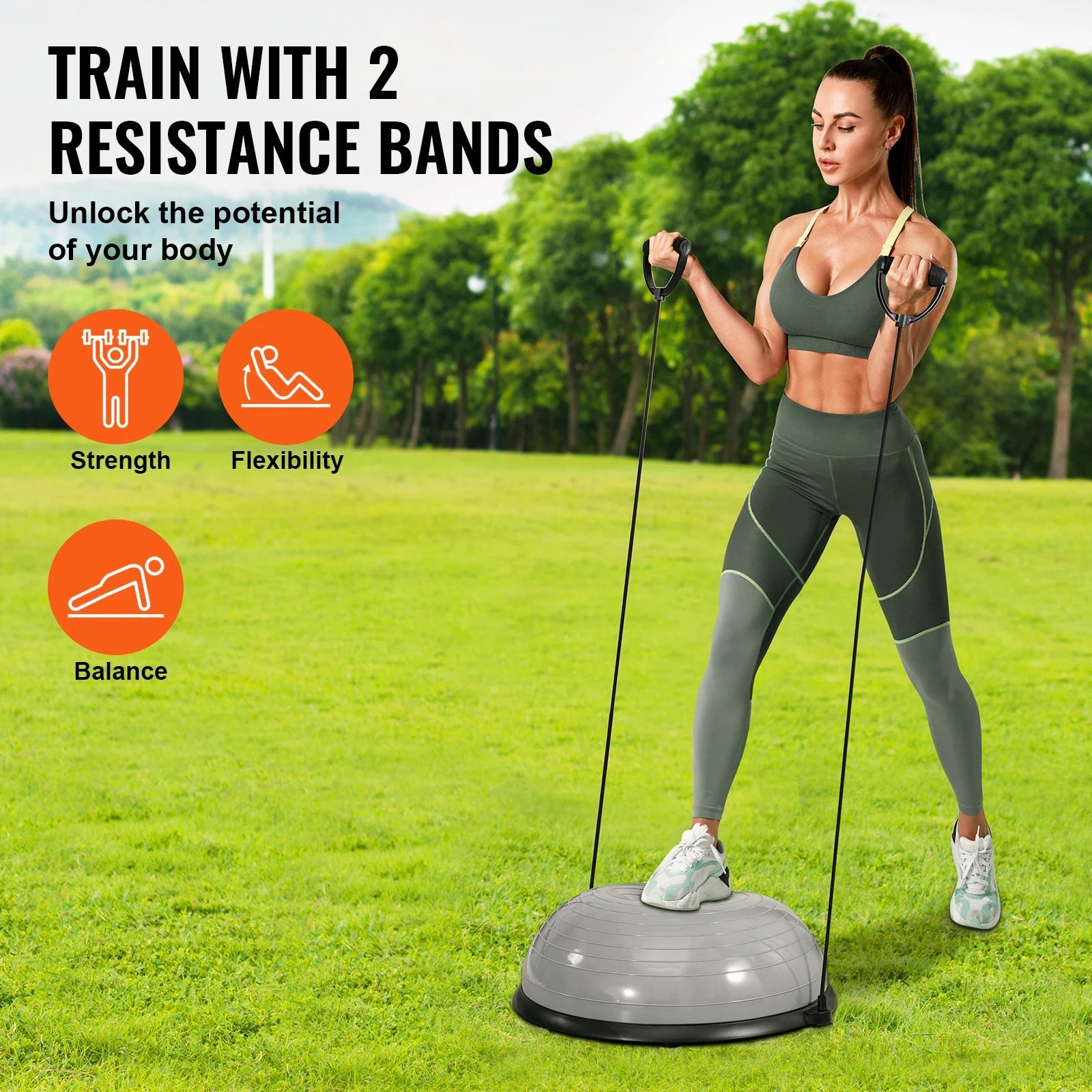 SucceBuy 23/26 inch Half Exercise Ball Trainer Balance Ball Trainer 660lbs Capacity Stability Ball Yoga Ball w/ Resistance Bands    Home Decor Supply | Online Retail | ShoreShopper.com