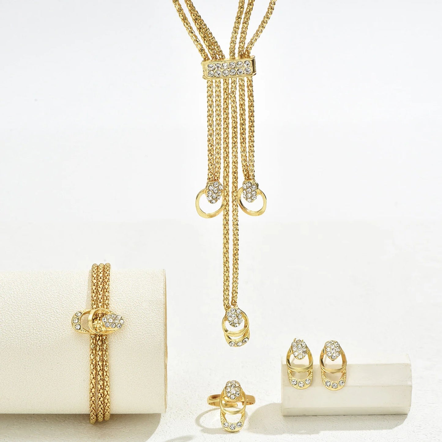 2025 Fashion Jewelry Set Luxury Alloy Long Tassel Necklace Bracelet Earrings Rings Elegant Women Banquet Wedding Accessories    Home Decor Supply | Online Retail | ShoreShopper.com