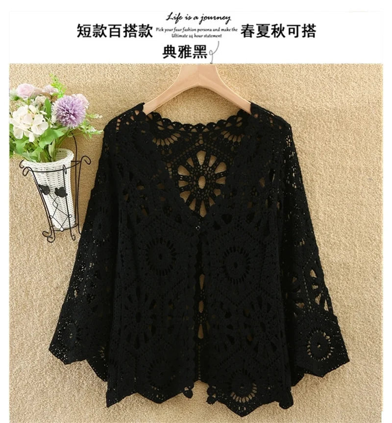 Women's Shirt 2025 Hollow out New Female Coat Knitted Shirt Lace Thin Hook Flower Loose Solid Color Fashion Top Hoodie Versatile    Your Coastal Marketplace | Shoreshopper.com