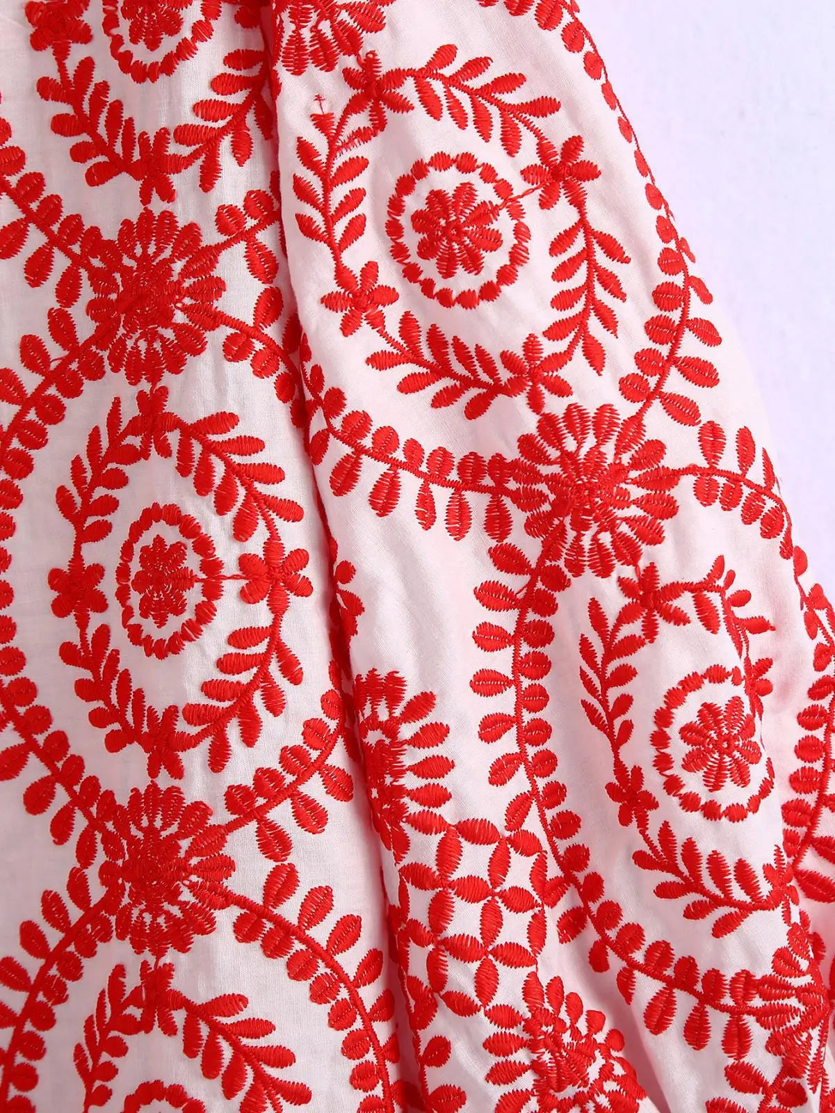 Women Red Floral Embroidered Shirt V Neck Long Sleeve Blouse Down Bohemian T-Shirt Casual Vacation Style Summer Clothing    Your Coastal Marketplace | Shoreshopper.com