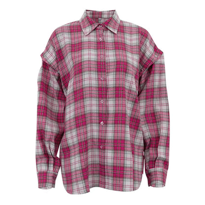 Pink Plaid Shirt for Women in Europe and America New Versatile Loose Shirt for Women Removable Long-sleeved Lapel Top    Home Decor Supply | Online Retail | ShoreShopper.com