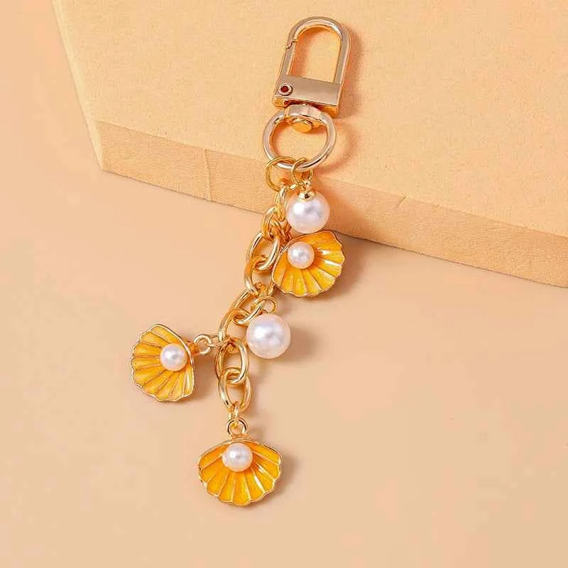 Fashion Summer Beach Shell Pearl Starfish Keychain for Women Men Car Key Handbag Purse Hanging Key Chains DIY Accessories