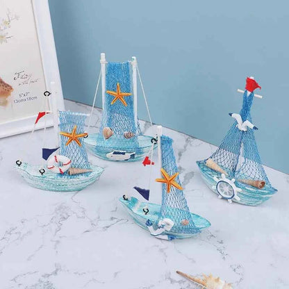 1pcs 15cm Wood Mini Sailboat Model Mediterranean Style Home Decor Marine Nautical Sailing Boat Ship Gift Craft Desktop Ornaments