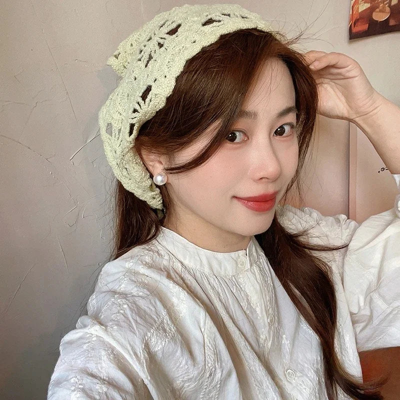 Fashion Knitted Headscarf Hat French Pastoral Style Triangle Headband Handmade Crochet Headband Towel Retro Flower Headscarf    Your Coastal Marketplace | Shoreshopper.com