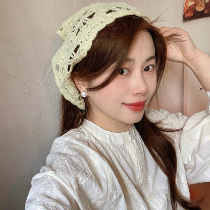 Fashion Knitted Headscarf Hat French Pastoral Style Triangle Headband Handmade Crochet Headband Towel Retro Flower Headscarf    Your Coastal Marketplace | Shoreshopper.com