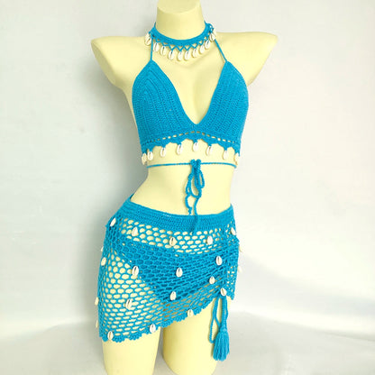 Women Beach Wear Swimsuit Cover-Ups Boho Summer See-Through Hollow Out Bandage High Waist Short Beach Skirt Crochet Knit Skirts    Your Coastal Marketplace | Shoreshopper.com