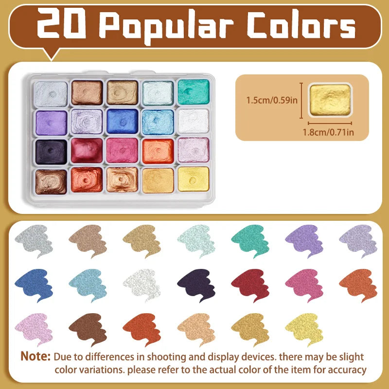 20/24/60/72 Colors Pearl Watercolor Pigment,Metallic,Shimmer,Glitter Solid Paint Mini Travel Portable Kit for Painting,Writing    Home Decor Supply | Online Retail | ShoreShopper.com