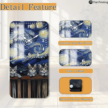 Vintage 2D-Flat Cats with Van Goghs Starry Night backdrop Wooden Silent Quartz Rectangle Wall Clock for Home Idea Holiday Gifts    Home Decor Supply | Online Retail | ShoreShopper.com