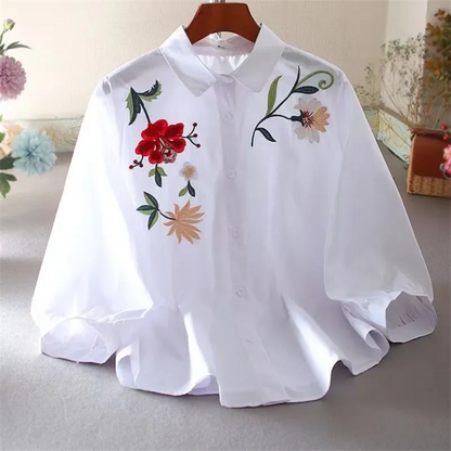 Embroidered Shirt For Women Blouse Artistic Blous Retro Woman Blouse Loose Top Lapel Cardigan Summer Leisure Woman Clothes Shirt    Your Coastal Marketplace | Shoreshopper.com