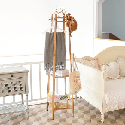 Bamboo Coat Rack Free Standing 2-Shelves Clothing Storage Garment Organizer Stand with 8 Hooks Clothes Poles 55kg Load-bearing f    Home Decor Supply | Online Retail | ShoreShopper.com