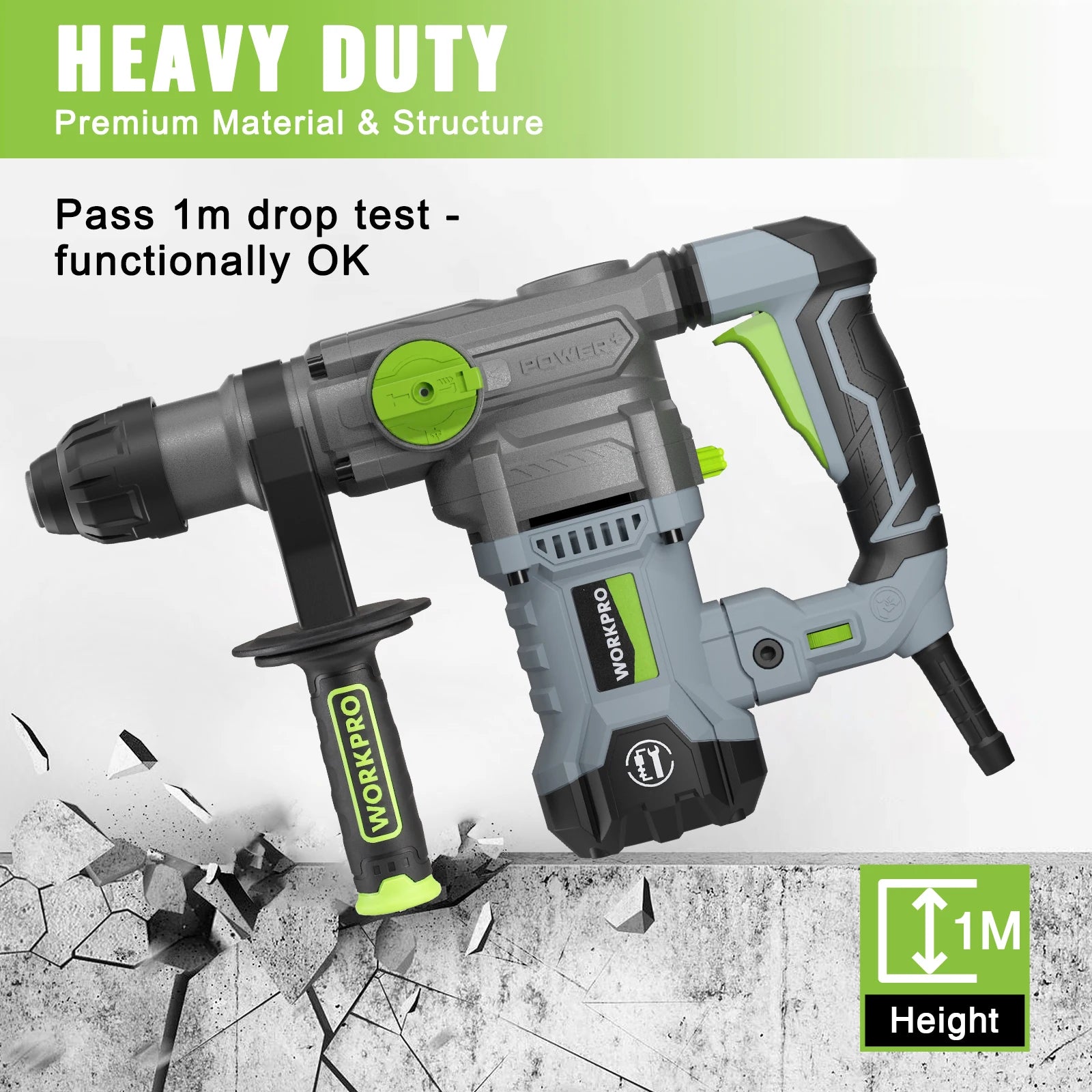 WORKPRO  12.5 AMP Heavy Duty Rotary Hammer Drill for Concrete 32mm MAX, Steel 13mm MAX,Wood 42mm MAX. - ShoreCo.Shop
