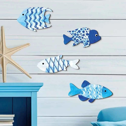 Marine Style Wooden Fish Wall Decor Ocean Theme School of Fish Fish Hanging Decor Handcrafted Rustic Carving Fish Pendant