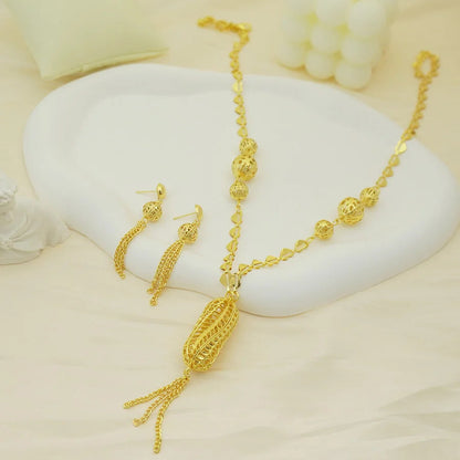 24K gold-plated two-piece jewelry set, Dubai jewelry, India, twisted geometric necklace earrings, bridal party gift    Home Decor Supply | Online Retail | ShoreShopper.com