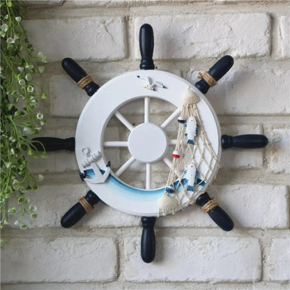 Art Decor 9 Inch Beach Wooden Boat Ship Steering Wheel Fishing Net Home Wall Decor    Your Coastal Marketplace | Shoreshopper.com