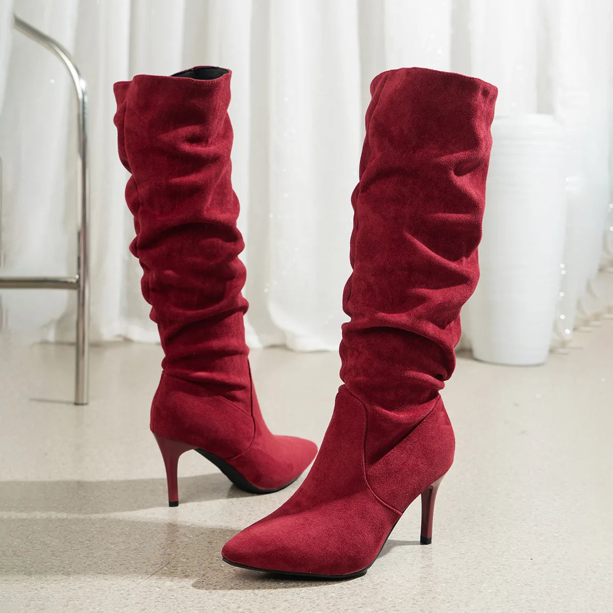 Shoes for Women Elegant Heeled Footwear Long New High Heels Autumn Winter Knee Suede Solid Color Pointed Toe Ladies Botas Mujer    Your Coastal Marketplace | Shoreshopper.com