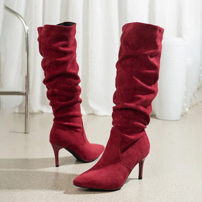 Shoes for Women Elegant Heeled Footwear Long New High Heels Autumn Winter Knee Suede Solid Color Pointed Toe Ladies Botas Mujer    Your Coastal Marketplace | Shoreshopper.com