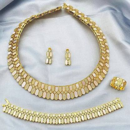 HOT  Jewelry Sets For Woman Wedding Parties Jewellery Necklace Earrings Rings Bracelets For Gift Plating18k With CZ White shell    Home Decor Supply | Online Retail | ShoreShopper.com