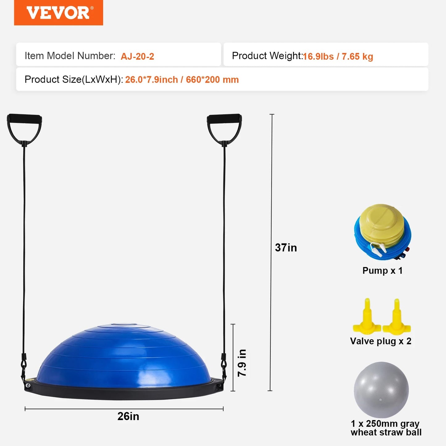 SucceBuy 23/26 inch Half Exercise Ball Trainer Balance Ball Trainer 660lbs Capacity Stability Ball Yoga Ball w/ Resistance Bands    Home Decor Supply | Online Retail | ShoreShopper.com