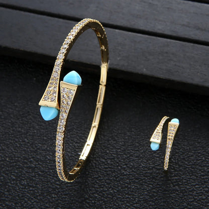 New jerseis Women's Fashion 2 Pcs Bracelet & Ring Set مجموعات المجوهرات Resin Simple Design Gold Open Cuff Bangle Jewelry Set    Home Decor Supply | Online Retail | ShoreShopper.com