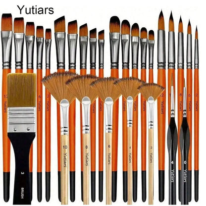 28/32 Pcs Paint Brushes for Acrylic Painting, Premium Nylon Bristles with Round, Filbert, Flat, Fan, Angle, Fine Detail Brush    Home Decor Supply | Online Retail | ShoreShopper.com