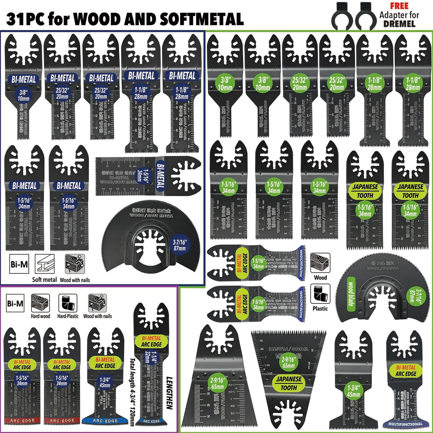 Oscillating Saw Blades Kit，Multitool Blades - Compatible with Milwaukee Dewalt  Worx Skil AEG Ryobi - ShoreCo.Shop