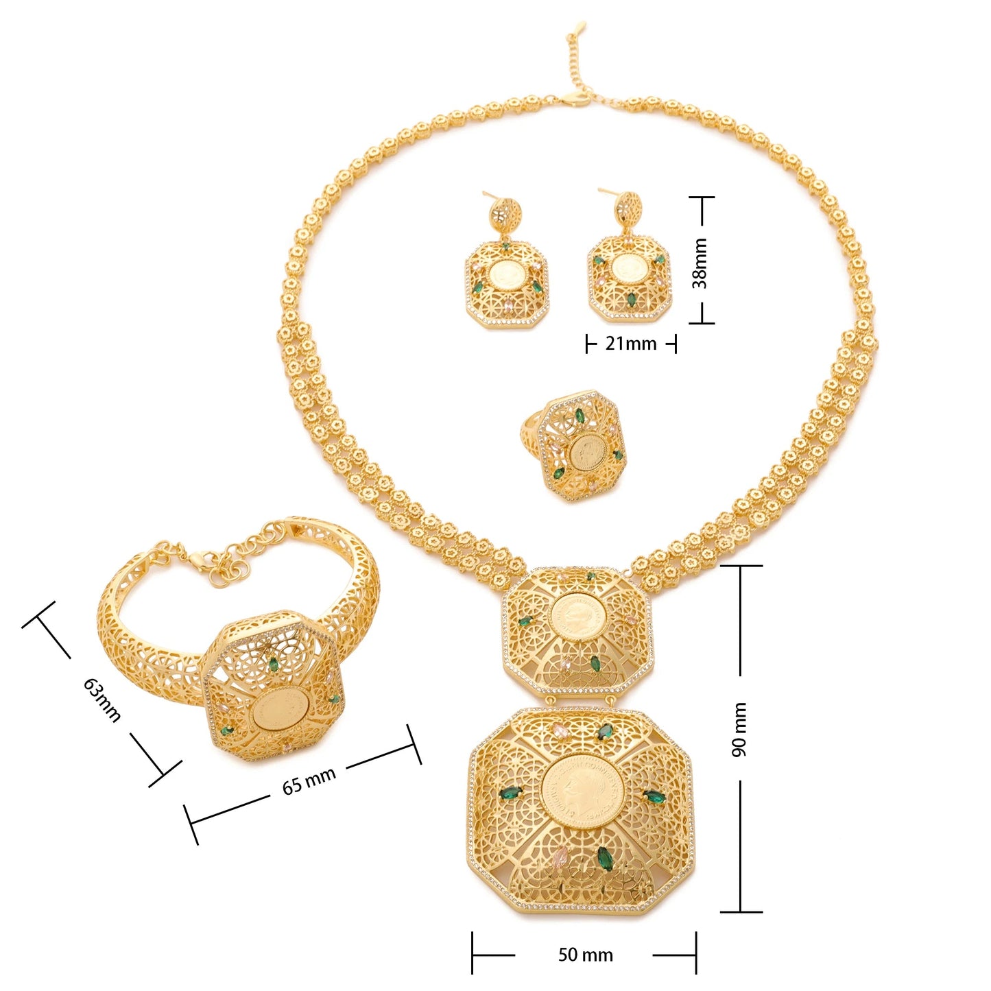 Women's Jewelry Set Dubai Nigerian Kuwaiti Bridal 24k Gold Plated Spinel Zirconia Human Head Ancient Coin Earrings Necklace Rin    Home Decor Supply | Online Retail | ShoreShopper.com