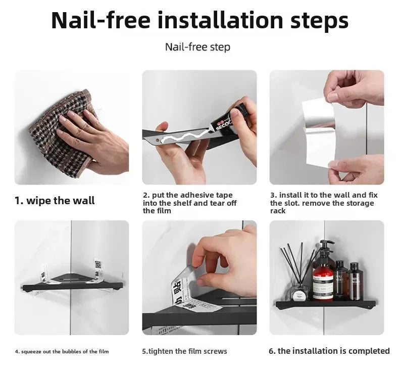 Bathroom Triangle Drain Shelf No Drilling Wall Mounted Cosmetic and Toiletries Hollow Carbon Steel Shelf with Hooks    Home Decor Supply | Online Retail | ShoreShopper.com