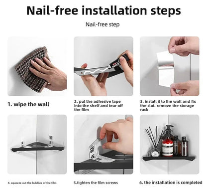 Bathroom Triangle Drain Shelf No Drilling Wall Mounted Cosmetic and Toiletries Hollow Carbon Steel Shelf with Hooks    Home Decor Supply | Online Retail | ShoreShopper.com
