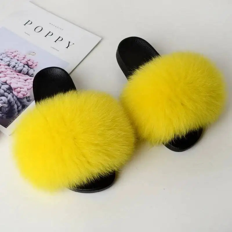 Summer Women Fur Slides Fluffy Furry Slippers Indoor Fuzzy Flip Flops Casual Outdoor Flat Ladies Fur Sandals Plush House Shoes - ShoreCo.Shop