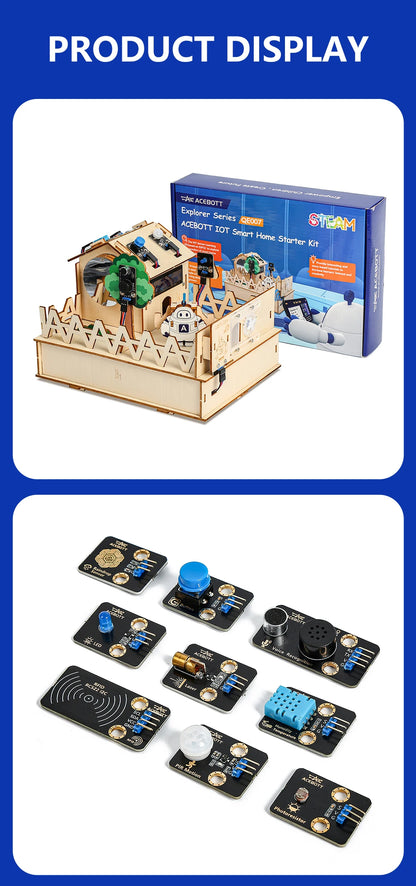 ACEBOTT Smart Home STEM STEAM Starter Kit Wooden House IoT Wifi Blockly Programming for ESP32 Arduino - ShoreCo.Shop