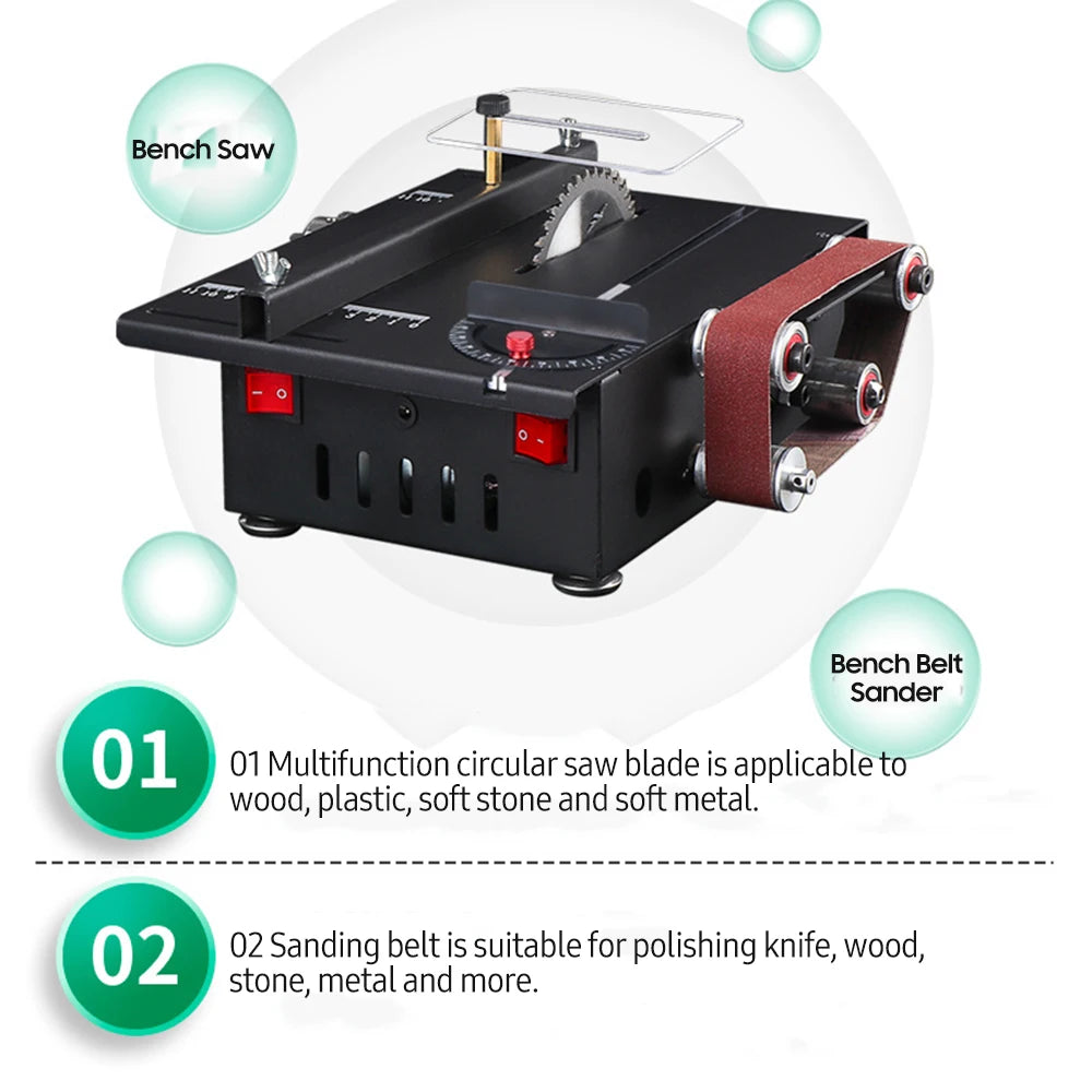 200W Circular Table Saw Mini Bench Saw and Belt Sander Variable Speed 30mm Cutting Depth for Wood Plastic Stone Metal Knife - ShoreCo.Shop