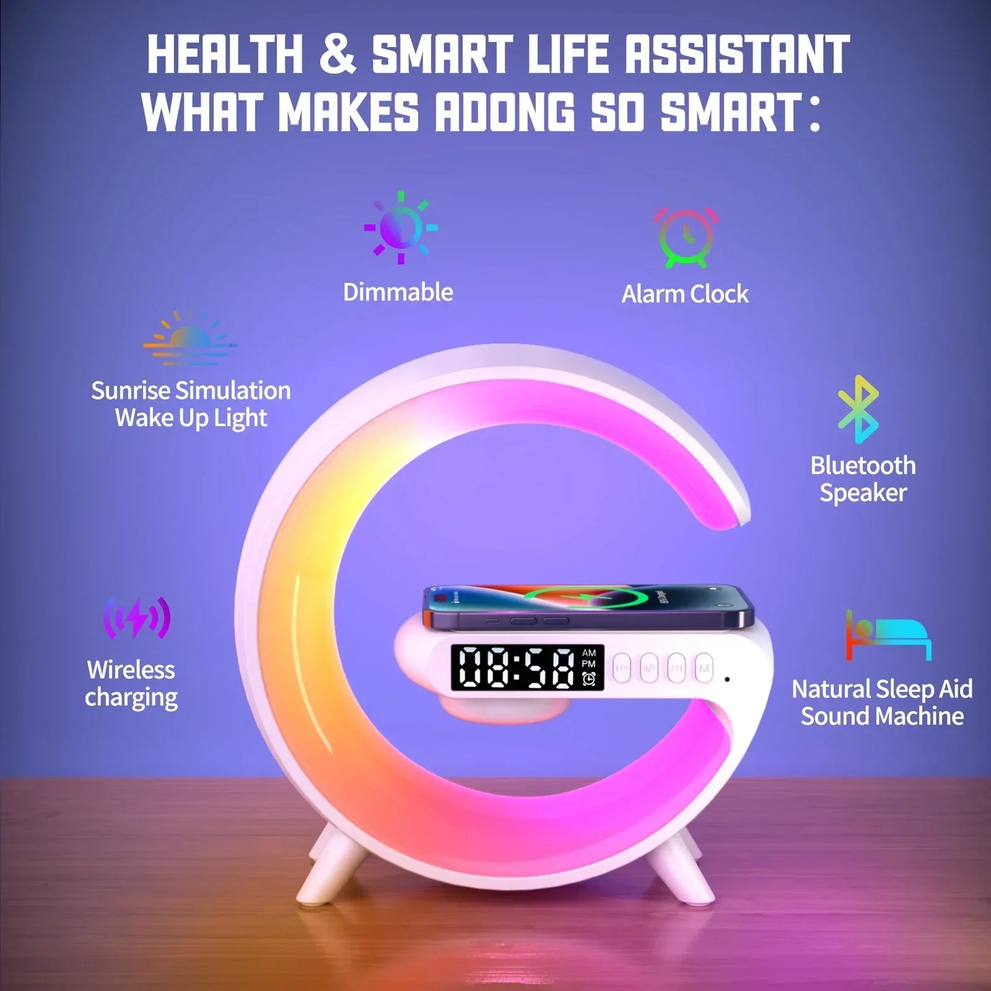 Multifunction RGB Light Bluetooth Speaker Alarm Clock 15W Wireless Charger Stand Pad For iPhone Samsung Fast Charging Station - ShoreCo.Shop