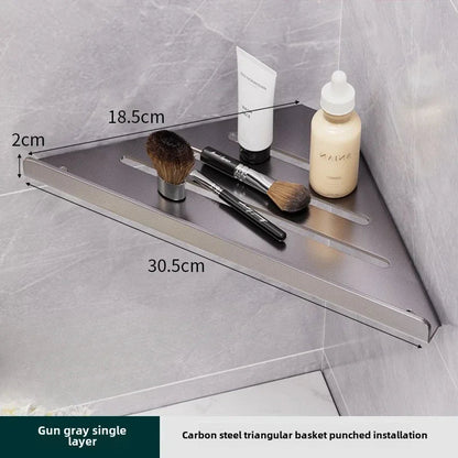 Bathroom Triangle Drain Shelf No Drilling Wall Mounted Cosmetic and Toiletries Hollow Carbon Steel Shelf with Hooks    Home Decor Supply | Online Retail | ShoreShopper.com