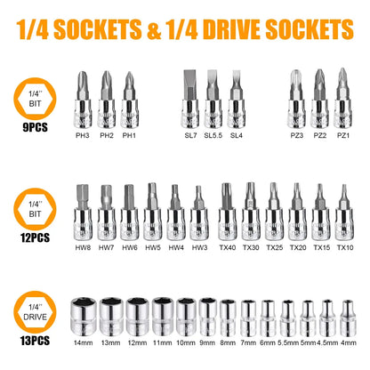46pcs/set Drive Socket Set Ratchet Wrench Set Car Tool Kit, Bit Socket Wrench Set Metric Mechanic Tool Set Car accessories - ShoreCo.Shop