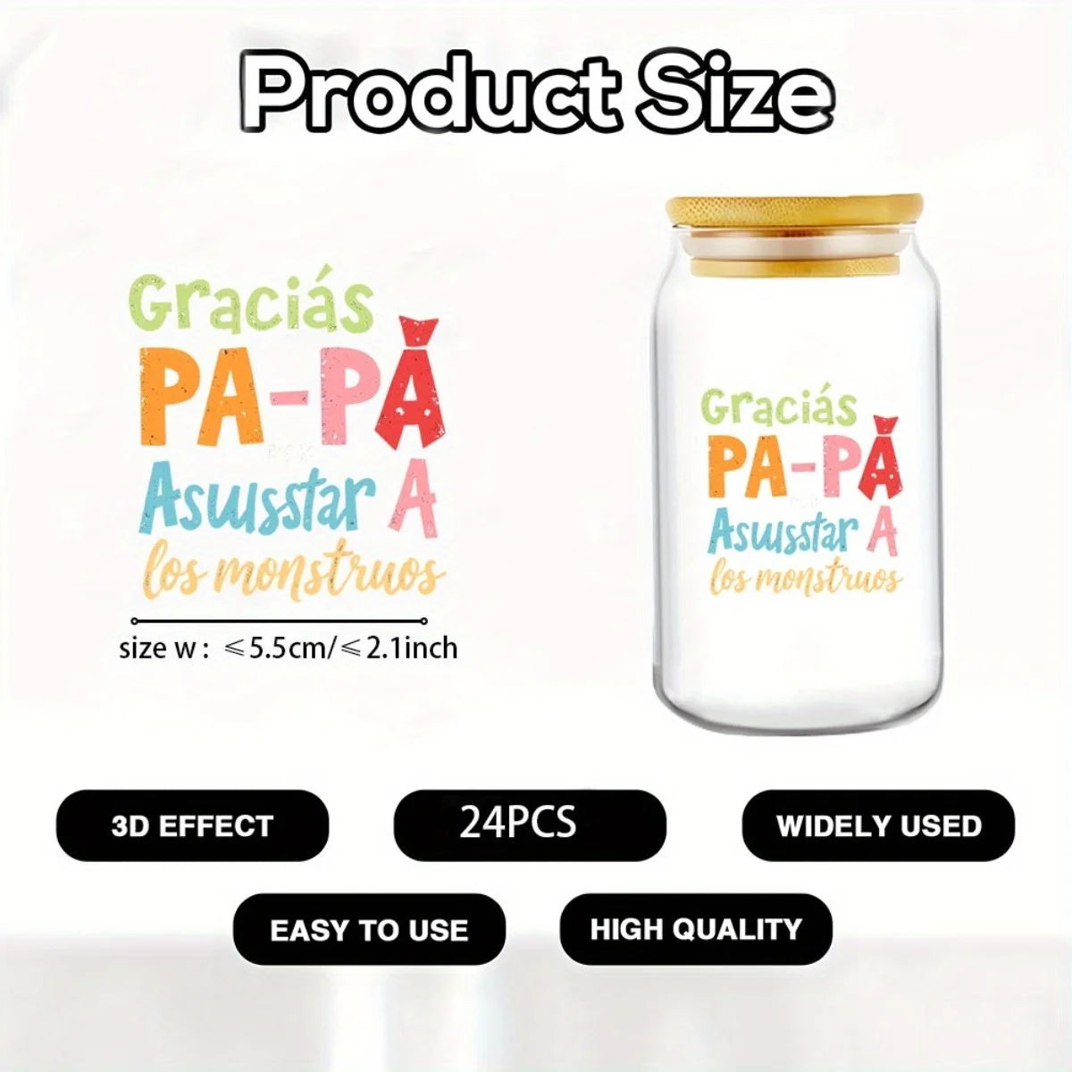 24Pcs/Set Father's Day Quotes Spanish DIY Glass Jars Wrap Stickers Coffee Cups UV DTF Transfers Decor Sticker On Mugs